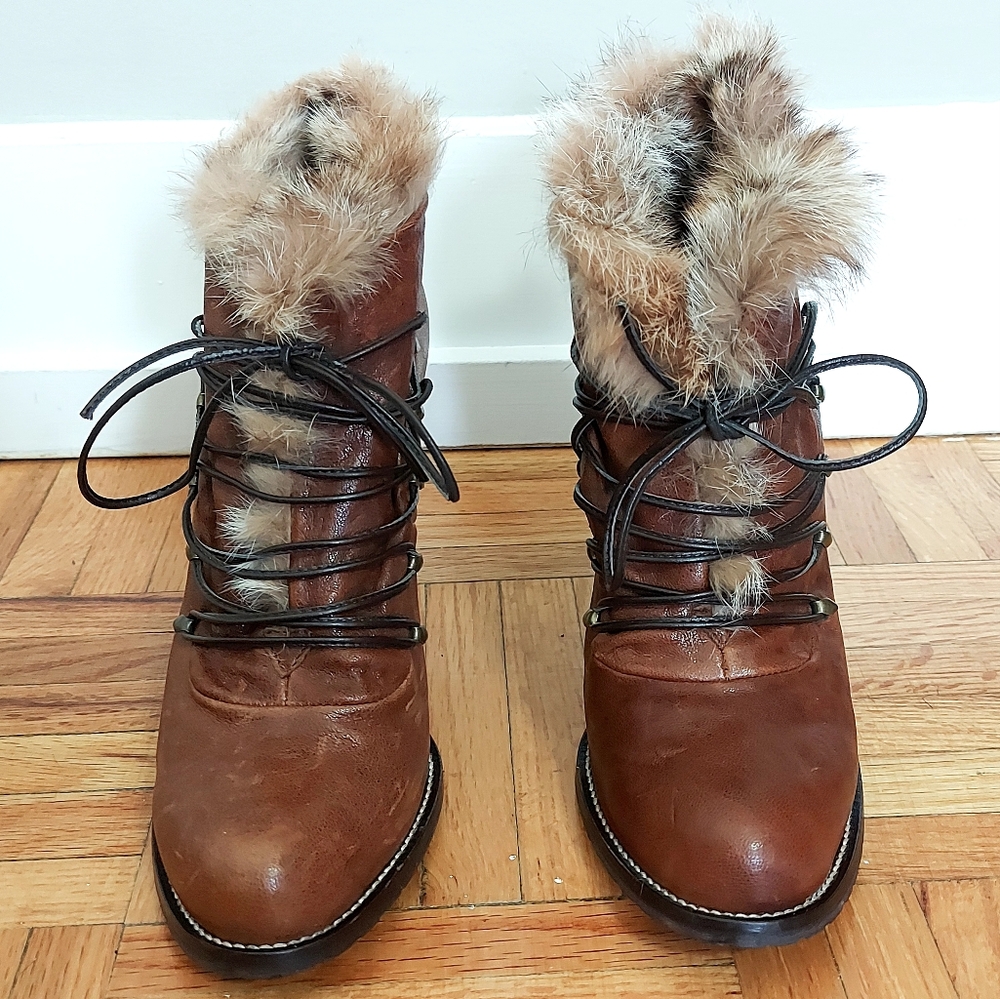 Mimosa Women Boot Size EU 38 Brown Leather Lace-Up Platform Academia Wood Chunky - Picture 2 of 12